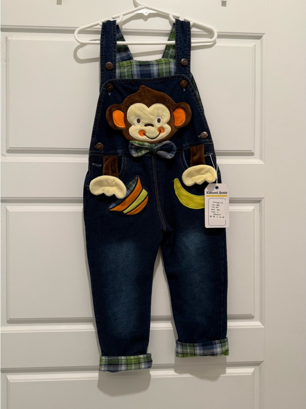 Navy Monkey Applique Overalls - Blue